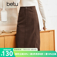 betu百圖女裝2022秋冬新款半身裙燈芯絨半身裙秋冬女高腰顯瘦百搭開叉a字裙半身裙女2210T55 咖啡色 M
