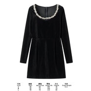 HUALIN FASHION2025歐美風(fēng)釘珠絲絨連衣裙秋冬長(zhǎng)袖法式收腰顯氣質(zhì) B款-黑色 S