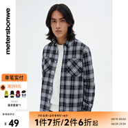 美特斯邦威休閑格紋長(zhǎng)袖襯衫男春秋新款復(fù)古時(shí)尚純棉男士上衣 黑白 M 170 92A