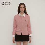 Teenie Weenie小熊女裝毛衣秋舒適學(xué)院風(fēng)綿羊毛絞花針織開(kāi)衫軟外套 粉色 S