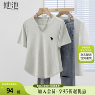 她池正肩T恤2025春夏新款女裝簡約小狗刺繡短袖圓領上衣