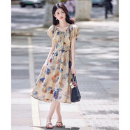 羅蒙（ROMON）短袖連衣裙女裝新品2025夏季氣質(zhì)百搭顯瘦a字裙減齡通勤夏天裙子 圖片色 M
