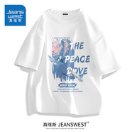 真維斯（Jeanswest）新疆棉重磅純棉短袖t恤男女美式顯白莫蘭迪純色情侶裝T恤打底衫夏  白色(大天使之劍) S (165) (男女同款)