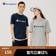 Champion夏季經(jīng)典款印花草寫LOGO圓領休閑運動T恤無性別冠軍短袖男女情侶 黑色(偏?。?S