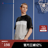 Champion冠軍T恤2024春夏新款運動(dòng)休閑寬松拼接刺繡圓領(lǐng)短袖上衣 淺灰色 M