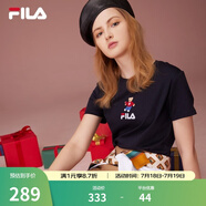 斐樂（FILA）官方女士短袖T恤夏印花運(yùn)動女裝針織短袖套頭衫小熊T刺繡上衣 傳奇藍(lán)-NV M 165/84A