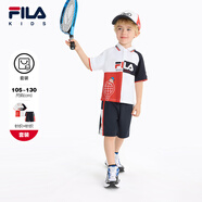 FILA KIDS斐樂童裝兒童套裝2025年夏季新款男童POLO衫短褲兩件套 標(biāo)準白-WT 110