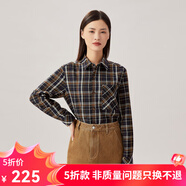 哥弟真的好（GIRDEAR）女裝通勤復(fù)古格紋POLO領(lǐng)襯衫上衣女8300134 藍咖格紋 M (3碼)