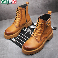 卡帝樂鱷魚（CARTELO）大黃靴男士馬丁靴男款2025新品英倫風(fēng)高幫工裝靴子內(nèi)增高男鞋夏季 土黃色 正常版 43