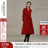 例外（EXCEPTION）春秋款系帶浮雕提花設(shè)計(jì)寬松氣質(zhì)長(zhǎng)袖連衣裙 大紅1/55 M