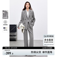 尚都比拉抗皺職業(yè)西裝套裝女春秋正裝小西服外套闊腿褲兩件套 霜灰 S 