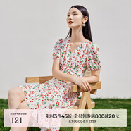 迪賽尼斯（DESIGNICE）雪紡碎花裙夏季新款櫻桃印花收腰顯瘦短袖連衣裙女 花色 S