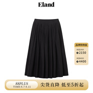 ELAND衣戀半身裙女甜美芭蕾風(fēng)松緊高腰純棉百褶長(zhǎng)裙2024夏季新品 黑色(19)Black M 165