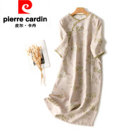 皮爾卡丹（pierre cardin）新中式國(guó)風(fēng)斜襟盤扣改良旗袍棉麻連衣裙女士夏季氣質(zhì)高端苧麻長(zhǎng)裙綠葉風(fēng)情萬(wàn)種連衣裙/小眾設(shè)計(jì)連M （建議80-100斤）