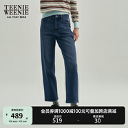 Teenie Weenie小熊牛仔褲女春季簡(jiǎn)約風(fēng)復古煙管褲休閑褲女 中藍色 XL (175)