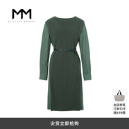 麥檬MM商場(chǎng)同款冬季設計感時(shí)尚氣質(zhì)拼接長(cháng)袖連衣裙5DA294822 森林綠 M
