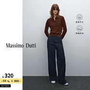 Massimo Dutti折扣升級2025女裝通勤風學院風系扣純羊毛Polo衫領針織衫05698640 紅褐色 M