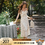 Olrain歐芮兒吊帶碎花連衣裙夏季女裝浪漫優(yōu)雅長裙子度假沙灘裙 杏花色 M