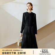 顏域黑色連衣裙春冬季女裝2024年新款顯瘦連身裙針織假兩件百褶裙 黑色1（加厚） XL/42