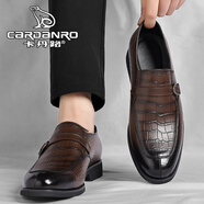 卡丹路意大利Cardanro男鞋秋季新款英倫商務(wù)正裝皮鞋男厚底增高休閑皮鞋 棕色 44