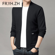 FR.YH.ZH潮王男裝2025秋季新款男士開(kāi)衫商務(wù)休閑外套時(shí)尚潮流針織衫上衣男 黑色(顯瘦百搭) M (90-110斤)