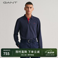 GANT/甘特春季新款polo衫上衣簡約純色時尚休閑撞色翻領長袖T恤男 005-黑色 XL