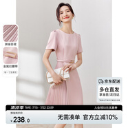 尚都比拉設(shè)計感拼接連衣裙夏季高級感氣質(zhì)百褶裙小個子中長裙子 粉陶色 M