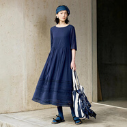 生活在左【林棲作品】嬰兒棉連衣裙鏤空2025夏長(cháng)裙女 藏青色 S