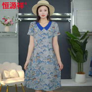 恒源祥輕奢媽媽夏裝時(shí)尚減齡娃娃領(lǐng)連衣裙2025新款洋氣中老年女裝氣質(zhì) 古風(fēng)國畫【高品質(zhì)】 5XL (建議150-165斤)