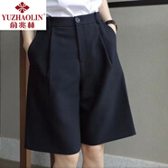 俞兆林西裝五分褲女春夏寬松顯瘦垂感高腰休閑闊腿褲短褲女a(chǎn)字5分褲中褲 黑色 XL 建議110-122斤