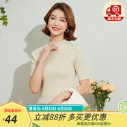 金菊含羊毛多色可選早春新款細坑條特價(jià)打底毛衣半高領(lǐng)短袖女式針織衫 淺米色 L