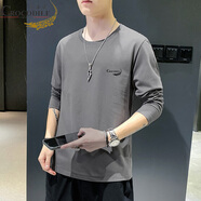 鱷魚恤新款短袖t恤男士薄款純棉寬松圓領(lǐng)春秋季休閑純色百搭潮流上衣服 CX灰色 XL 【建議120-135斤】