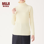 無(wú)印良品 MUJI 女式 寬羅紋 高領(lǐng)毛衣 長(zhǎng)袖針織衫  W9AA872 米白色 XS