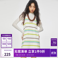 MLMR MY LIFE MY RULES秋裝新款女裝中裙背帶裙針織撞色條紋復古連衣裙M23307002 古瓷色 M