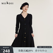 謎底2022冬季新款針織連衣裙時(shí)尚收腰修身中長(zhǎng)百褶裙224MZ1924 黑色 XL