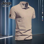 JEEP SPIRIT涼感珠地棉男士polo打底衫休閑商務(wù)帶領(lǐng)短袖男上衣翻領(lǐng)T恤霧 杏色 Y511 L 120-130斤