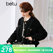 betu百圖女裝冬季新款短外套圓領復古時尚外套長袖短外套女2211T84 黑色 L
