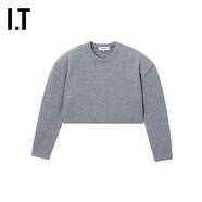 ENFOLD   IT  日本女裝短款圓領(lǐng)針織衫新款簡(jiǎn)約氣質(zhì)寬松純色露臍毛衣 GYX/灰色 M (38)