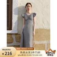 自巧小個子黑白格紋氣質(zhì)顯瘦度假連衣裙女2024夏裝新款收腰中長裙 黑白格 XXS (1碼)