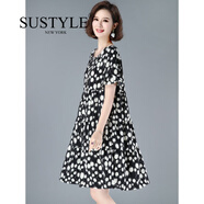 SUSTYLE奢侈高端品牌女裝高檔雪紡連衣裙2025夏季大碼顯瘦時(shí)尚媽媽休閑裙 黑色 L 【95-110斤】