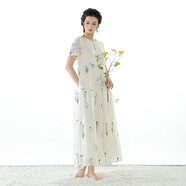 生活在左2025夏季新品繡花優(yōu)雅百搭寬松連衣裙女 米白 S