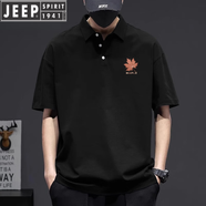 JEEP SPIRIT男士短袖polo衫2025新款潮牌翻領(lǐng)半袖t恤男休閑透氣夏季男裝 黑色 楓樹葉_K L 【體重115-130斤】