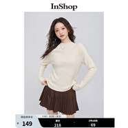InShop【商場(chǎng)同款】新款半高領(lǐng)長(cháng)袖針織衫女修身顯瘦打底衫上衣 杏色 均碼