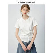 VEGA CHANG連衣裙女2025新款夏新款極簡風(fēng)不規(guī)則裙擺收腰顯瘦小個子連衣短裙 純凈白（T恤） M