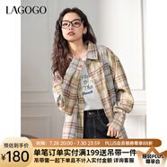 lagogo純棉寬松格子襯衫女拉谷谷2025年春季新款復(fù)古休閑長袖上衣 混色 XL