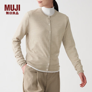無(wú)印良品 MUJI 女式 羊毛桑蠶絲 可水洗 圓領(lǐng)開(kāi)衫 BAD01A1A 長(zhǎng)袖針織衫 燕麥色 XS