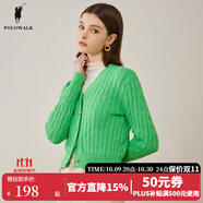 POLOWALK女士針織衫秋V領開衫潮流淑女風復古絞花毛衣 綠色 S (155)