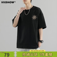 viishow短袖男夏季潮流寬松上衣服五分半袖男透氣涼感體恤T恤男   黑色 M