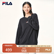 FILA 斐樂女裝衛(wèi)衣男女同款套頭衛(wèi)衣秋冬情侶款休閑加絨保暖長袖上衣 正黑色-BK 160/84A/XS