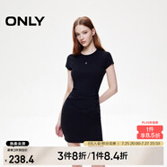 ONLY2025春季新款金屬裝飾收腰捏褶短裙T恤裙連衣裙女|125161021 H1Z黑色 M